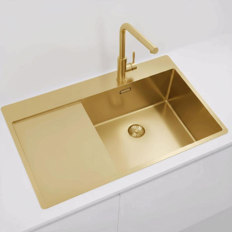 Pure.Sink Exclusivo Évier doré avec égouttoir 86x52 cm Tapwing à droite PEX5086RT-60