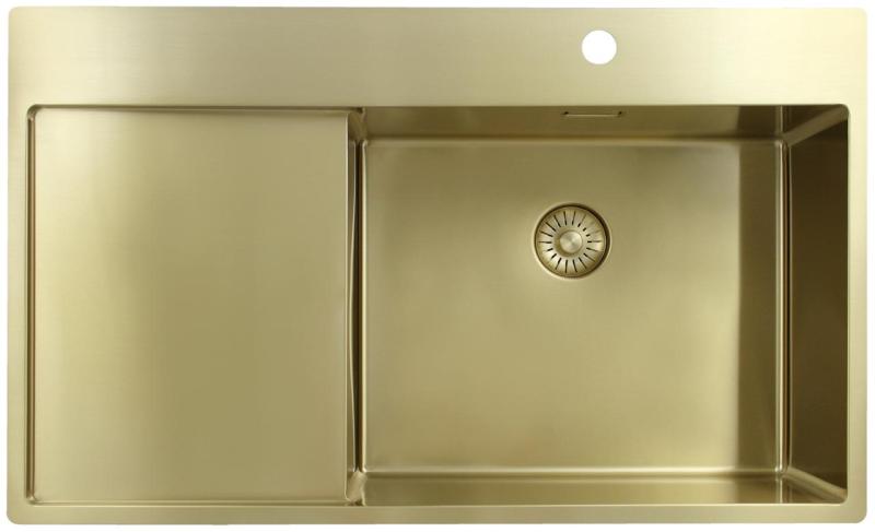 Pure.Sink Exclusivo Évier doré avec égouttoir 86x52 cm Tapwing à droite PEX5086RT-60