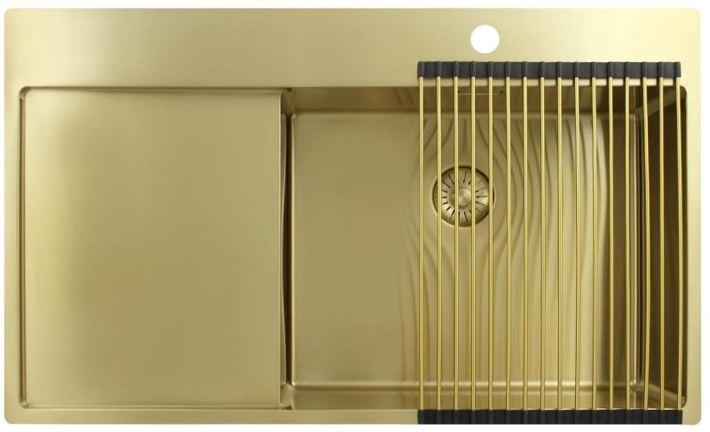 Pure.Sink Exclusivo Évier doré avec égouttoir 86x52 cm Tapwing à droite PEX5086RT-60