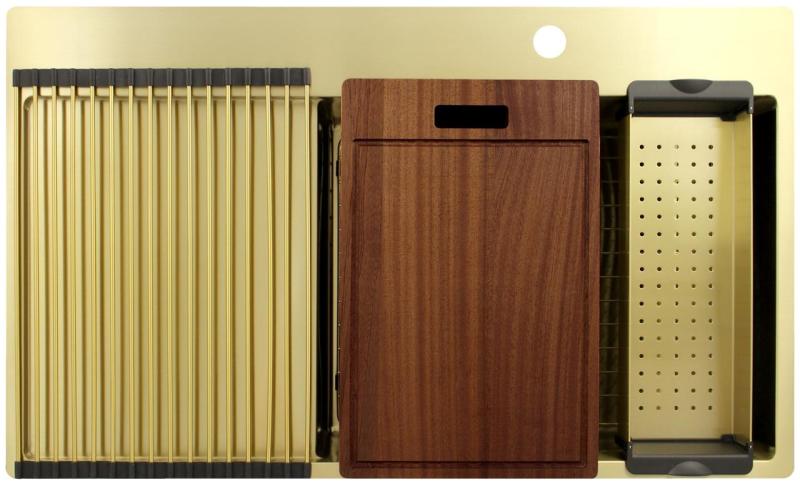 Pure.Sink Exclusivo Évier doré avec égouttoir 86x52 cm Tapwing à droite PEX5086RT-60