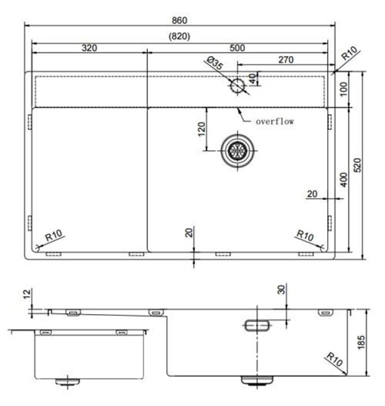 Pure.Sink Exclusivo Évier doré avec égouttoir 86x52 cm Tapwing à droite PEX5086RT-60