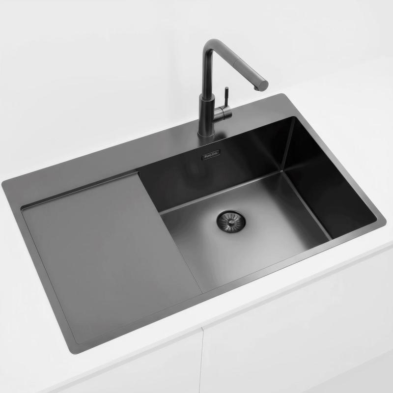 Pure.Sink Exclusivo Gun Metal évier avec égouttoir 86x52 cm Tapwing à droite PEX5086RT-61