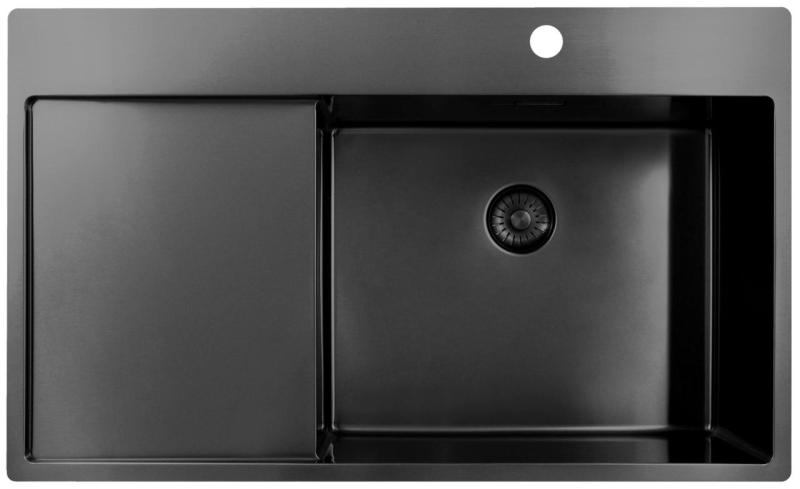 Pure.Sink Exclusivo Gun Metal évier avec égouttoir 86x52 cm Tapwing à droite PEX5086RT-61