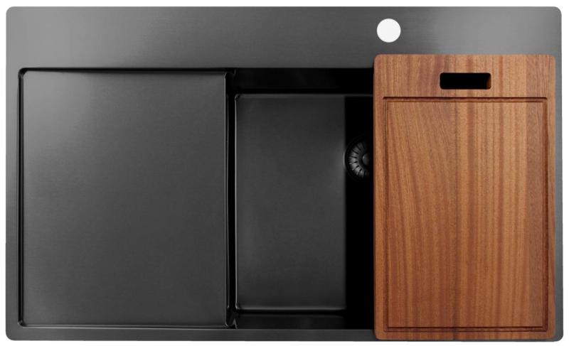 Pure.Sink Exclusivo Gun Metal évier avec égouttoir 86x52 cm Tapwing à droite PEX5086RT-61