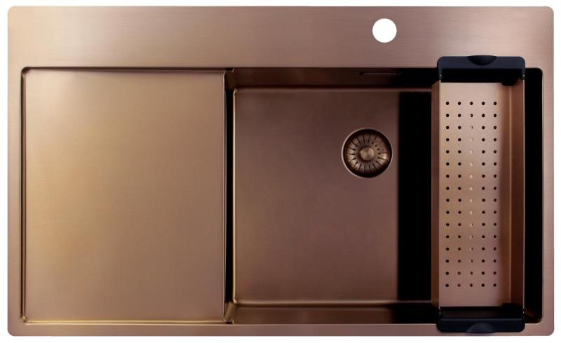 Pure.Sink Exclusivo Évier en cuivre avec égouttoir 86x52 cm Tapwing à droite PEX5086RT-62