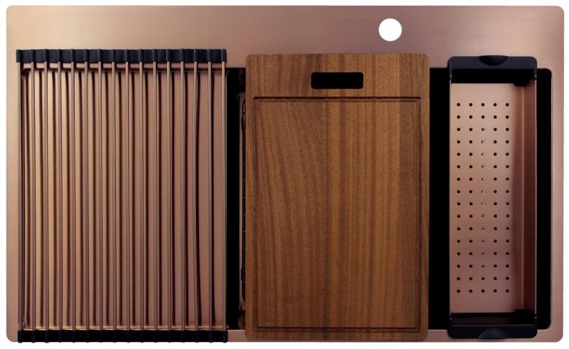 Pure.Sink Exclusivo Évier en cuivre avec égouttoir 86x52 cm Tapwing à droite PEX5086RT-62