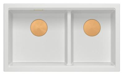 Quadri Newport II Double Évier de montage en Granit Blanc 76x45 cm avec Bouchon en Cuivre 1208971358