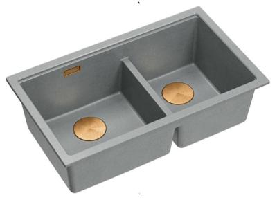 Quadri Newport II Double Évier en Granit Gris 76x45 cm avec Bouchon en Cuivre 1208971360
