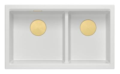 Quadri Newport II Double Évier en Granit Blanc 76x45 cm avec Bouchon Doré 1208971363