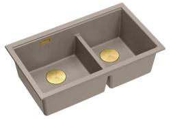 Quadri Newport II Double Taupe Granit Évier de surface 76x45 cm avec bouchon doré 1208971367