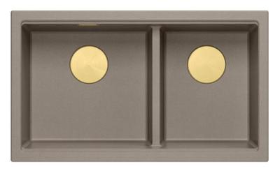 Quadri Newport II Double Taupe Granit Évier de surface 76x45 cm avec bouchon doré 1208971367