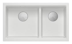 Quadri Newport II Double Évier de Montage en Granit Blanc 76x45 cm avec Bouchon en Acier Inoxydable 1208971368