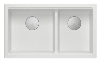 Quadri Newport II Double Évier de Montage en Granit Blanc 76x45 cm avec Bouchon en Acier Inoxydable 1208971368