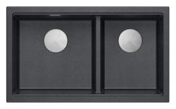 Quadri Newport II Double Évier de surface en granit anthracite 76x45 cm avec bouchon en acier inoxydable 1208971369