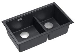 Quadri Newport II Double Évier de surface en granit anthracite 76x45 cm avec bouchon en acier inoxydable 1208971369