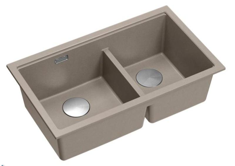 Quadri Newport II Double Taupe Granit Évier de montage 76x45 cm avec bouchon en inox 1208971372
