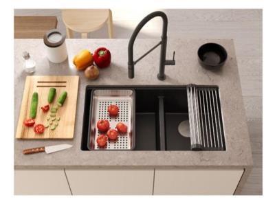 Quadri Newport II Double Sous-Meuble en Granit Gris 702 x 390 mm avec Bouchon en Cuivre 1208971375