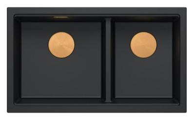 Quadri Newport II Double Evier Sous-Plan en Granit Noir 702 x 390 mm avec Bouchon en Cuivre 1208971376