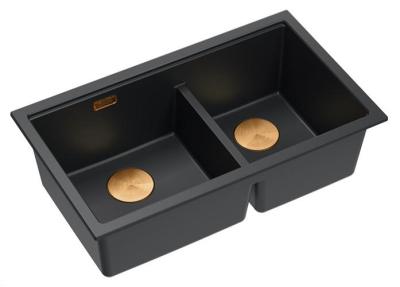 Quadri Newport II Double Evier Sous-Plan en Granit Noir 702 x 390 mm avec Bouchon en Cuivre 1208971376