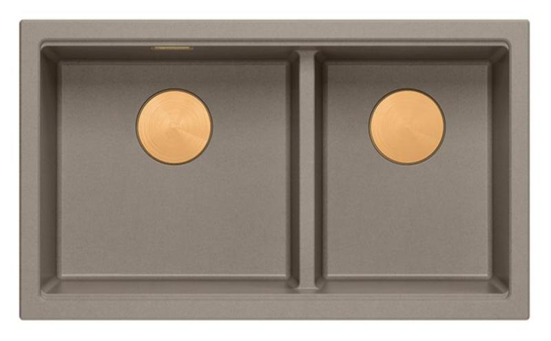 Quadri Newport II Double Taupe Granit Évier Sous Plan 702 x 390 mm avec Bouchon en Cuivre 1208971377