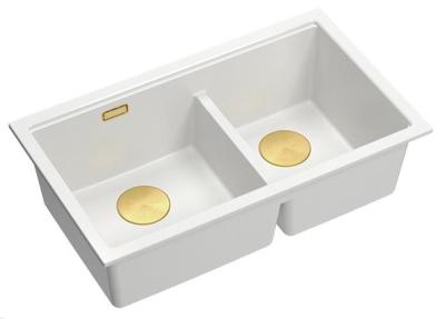 Quadri Newport II Double Évier Sous-Plan en Granit Blanc 702 x 390 mm avec Bouchon Doré 1208971378