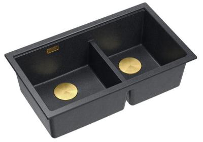 Quadri Newport II Double Évier Sous-Plan en Granit Anthracite 702 x 390 mm avec Bouchon Doré 1208971379