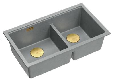Quadri Newport II Double Evier Sous-Plan en Granit Gris 702 x 390 mm avec Bouchon Doré 1208971380