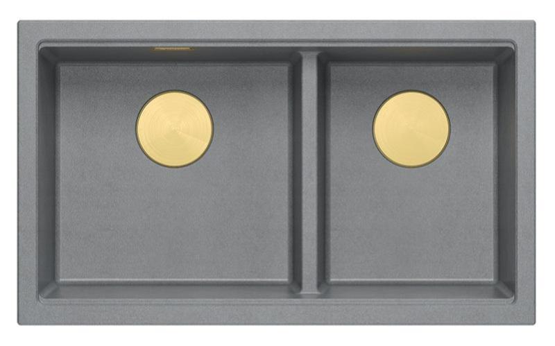 Quadri Newport II Double Evier Sous-Plan en Granit Gris 702 x 390 mm avec Bouchon Doré 1208971380