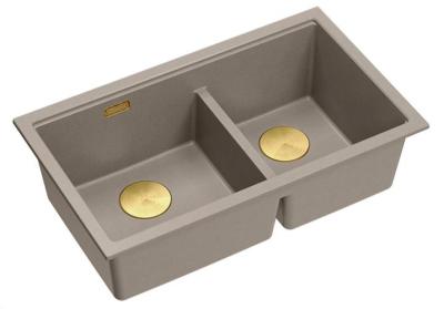 Quadri Newport II Double Taupe Granit Évier Sous-Plan 702 x 390 mm avec Bouchon Doré 1208971382