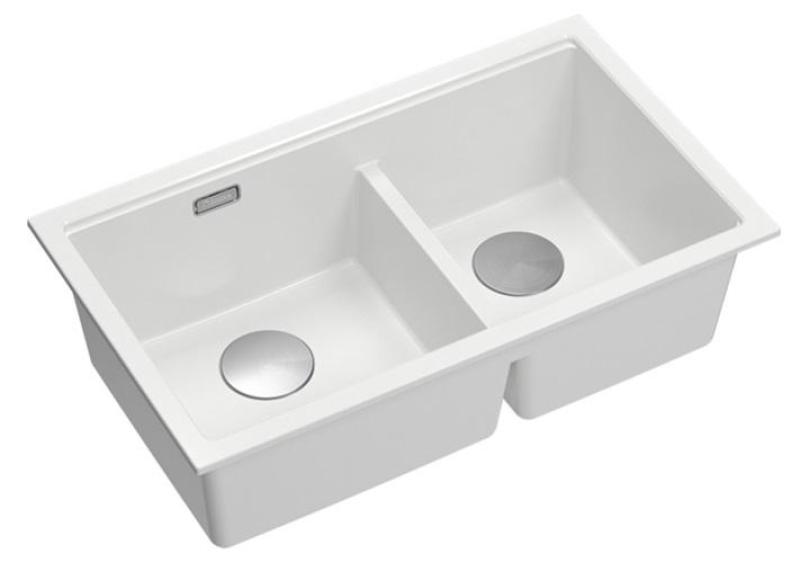 Quadri Newport II Double Evier Sous-Plan en Granit Blanc 702 x 390 mm avec Bouchon en Acier Inoxydable 1208971383