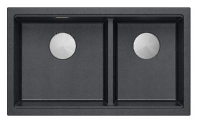 Quadri Newport II Double Evier Sous-Plan en Granit Anthracite 702 x 390 mm avec Bouchon en Acier Inoxydable 1208971384