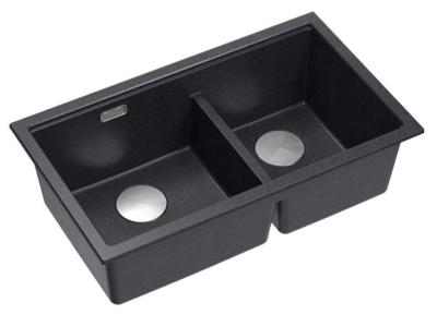 Quadri Newport II Double Evier Sous-Plan en Granit Anthracite 702 x 390 mm avec Bouchon en Acier Inoxydable 1208971384