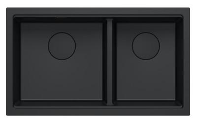 Quadri Newport II Double Évier Sous-Plan en Granit Noir 702 x 390 mm avec Bouchon Noir 1208971386