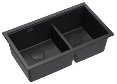Quadri Newport II Double Évier Sous-Plan en Granit Noir 702 x 390 mm avec Bouchon Noir 1208971386