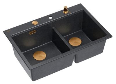 Évier de montage Quadri Hard Rock Double Granit Anthracite 76x50 cm avec bouchon de cuivre et accessoires 1208971388