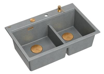 Évier de montage Quadri Hard Rock Double Granite Gris 76x50 cm avec bouchon en cuivre et accessoires 1208971389