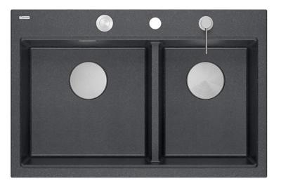 Évier de montage Quadri Hard Rock Double Granit Anthracite 76x50 cm avec bouchon en inox et accessoires 1208971399