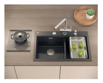 Évier de montage Quadri Hard Rock Double Granit Anthracite 76x50 cm avec bouchon en inox et accessoires 1208971399
