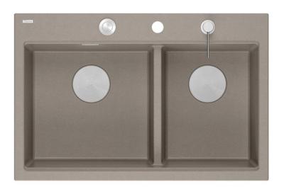 Quadri Hard Rock Double Taupe Granit Évier de surface 76x50 cm avec bouchon en inox et accessoires 1208971402
