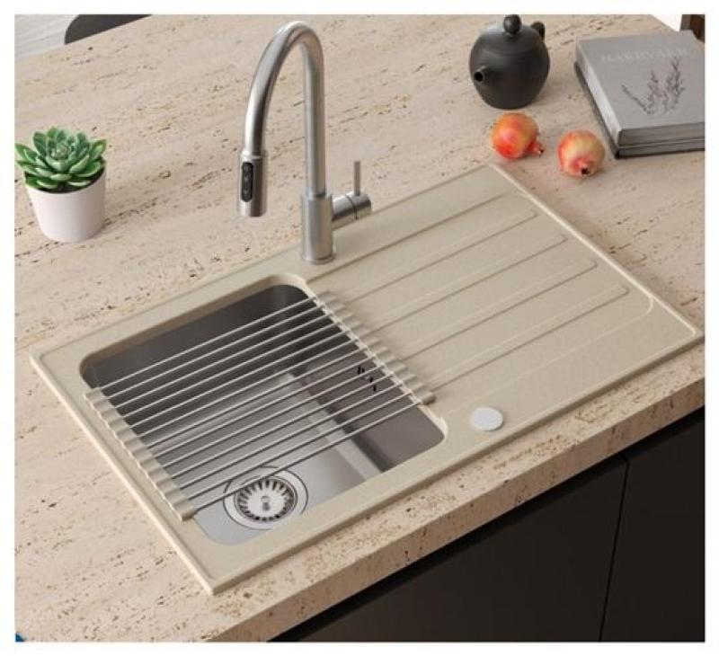 Robinet de cuisine Quadri Viora en inox à 3 voies avec une connexion supplémentaire pour de l'eau filtrée 1208971404