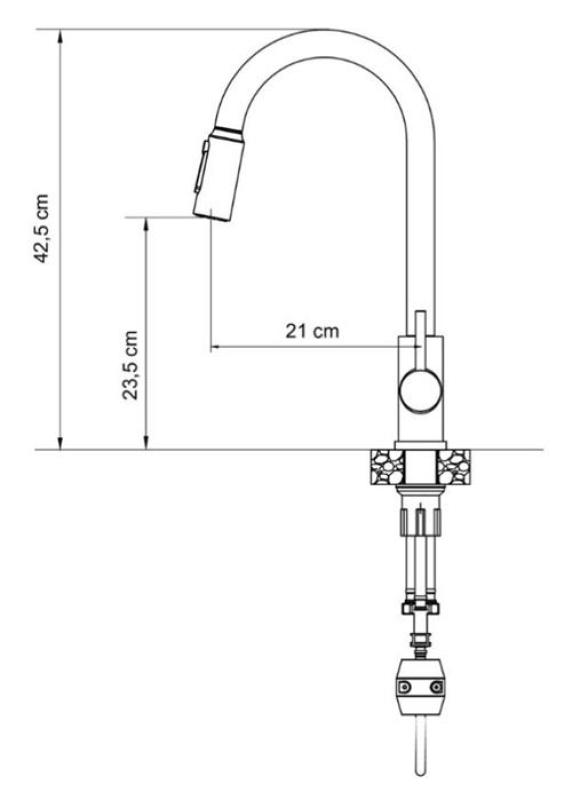 Robinet de cuisine Quadri Viora en inox à 3 voies avec une connexion supplémentaire pour de l'eau filtrée 1208971404