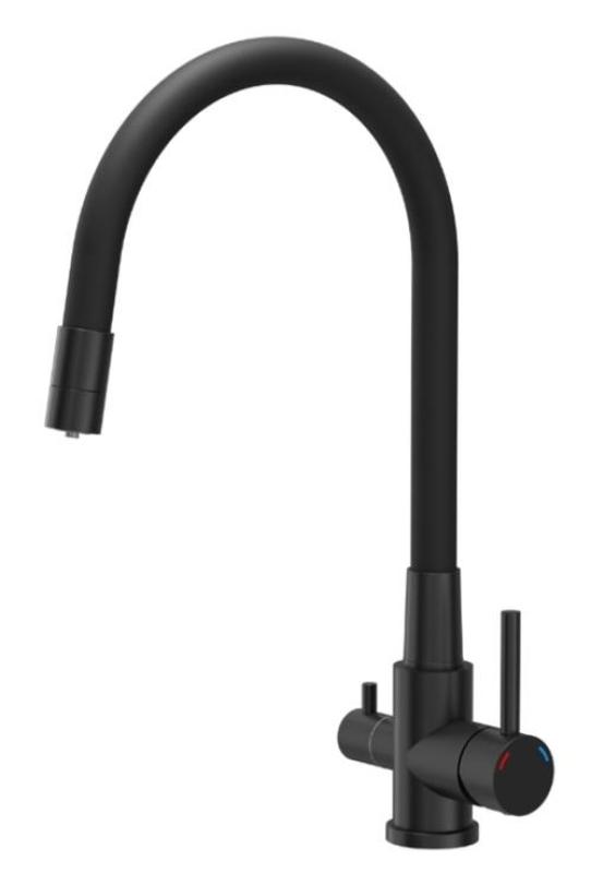 Quadri Selene Robinet de cuisine noir 3 voies avec bec flexible et raccord supplémentaire pour eau filtrée 1208971406