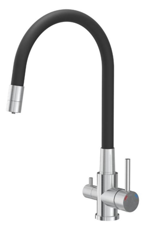 Robinet de cuisine Quadri Selene en inox à 3 voies avec bec flexible et connexion supplémentaire pour eau filtrée 1208971407
