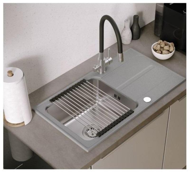 Robinet de cuisine Quadri Selene en inox à 3 voies avec bec flexible et connexion supplémentaire pour eau filtrée 1208971407