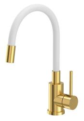 Robinet de cuisine Quadri Bristol en or avec bec flexible blanc 1208971408