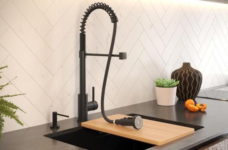 Quadri Redwick robinet de cuisine noir avec sortie semi-flexible et douche avec 2 types de jets plus fonction d'arrêt d'eau 1208971410