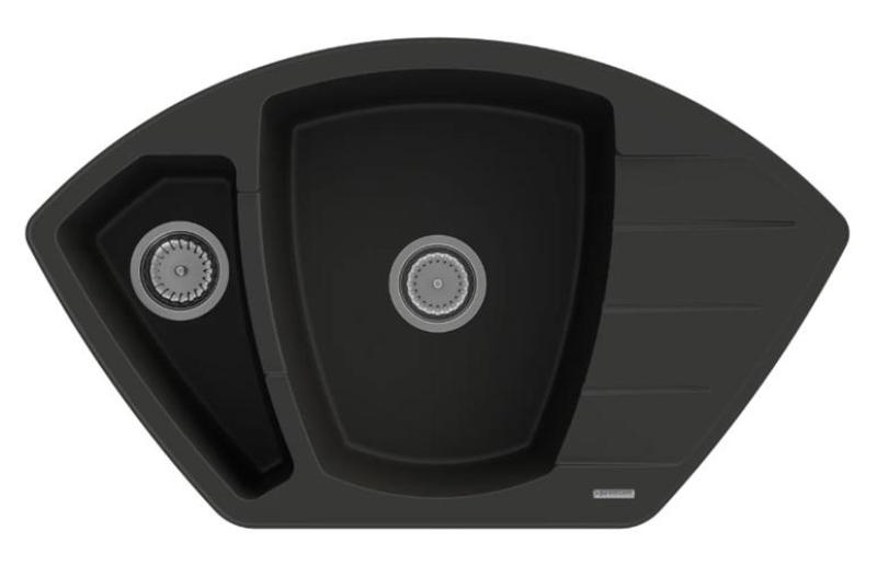 Graniteland Monte Évier d'angle en granit noir à poser 901x538mm avec Bouchon en inox 1208971413