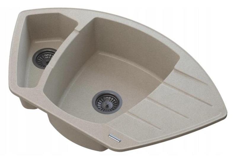 Graniteland Monte Évier d'angle en granit beige à poser 901x538mm avec bouchon en inox 1208971414