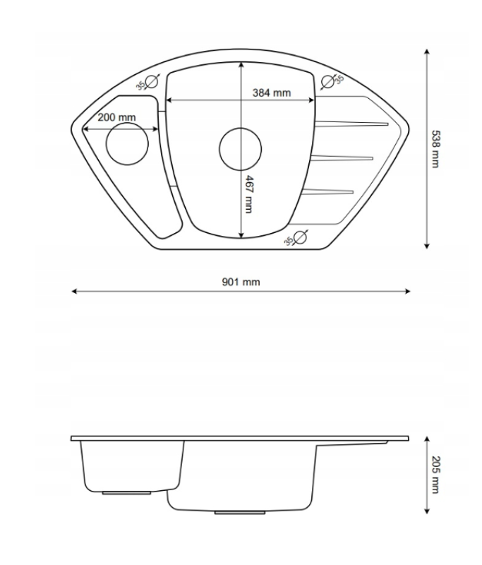 Graniteland Monte Évier d'angle en granit beige à poser 901x538mm avec bouchon en inox 1208971414
