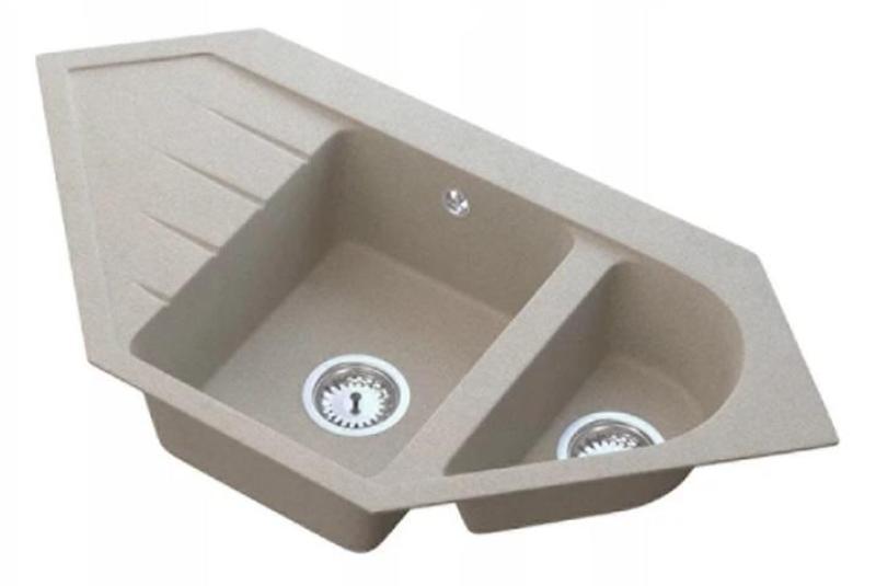 Graniteland Amiata Granites beige Évier d'angle à poser 965x496mm avec Plug en inox 1208971417